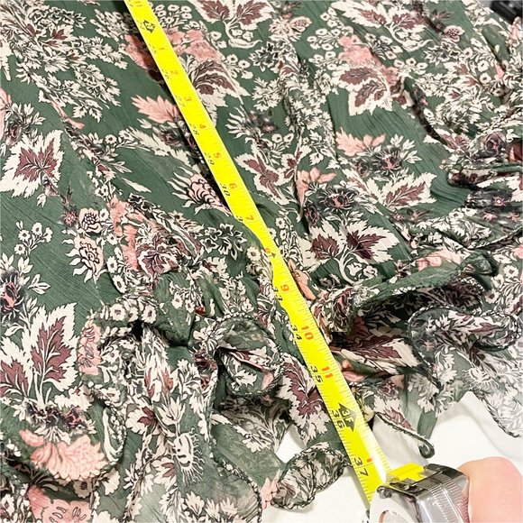 Anthropologie Let Me Be Green Pink Floral V Neck Ruffle Hem Swing Mini Dress S - Picture 12 of 12